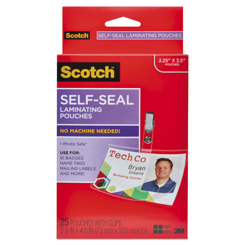 Self-Sealing Laminating Pouches, 12.5 mil, 2.31" x 4.06", Gloss Clear, 25/Pack | by Plexsupply