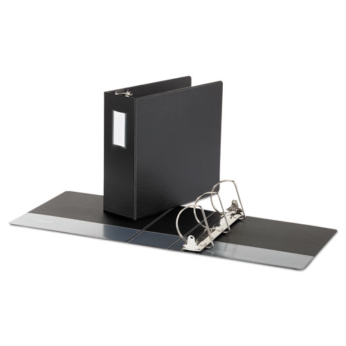 Image of Deluxe Non-View D-Ring Binder with Label Holder, 3 Rings, 4" Capacity, 11 x 8.5, Black