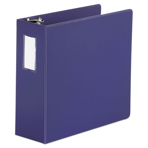Deluxe Non-View D-Ring Binder with Label Holder, 3 Rings, 4" Capacity, 11 x 8.5, Navy Blue