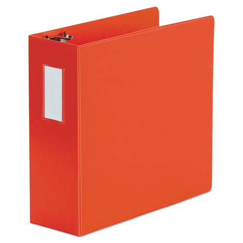 Deluxe Non-View D-Ring Binder with Label Holder, 3 Rings, 4 Capacity, 11 x 8.5, Red