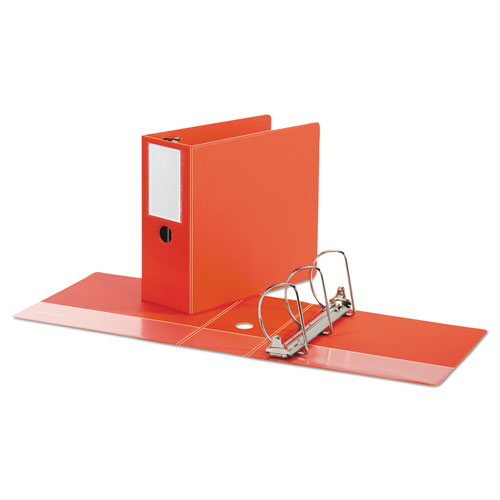 DELUXE NON-VIEW D-RING BINDER WITH LABEL HOLDER, 3 RINGS, 5" CAPACITY, 11 X 8.5, RED