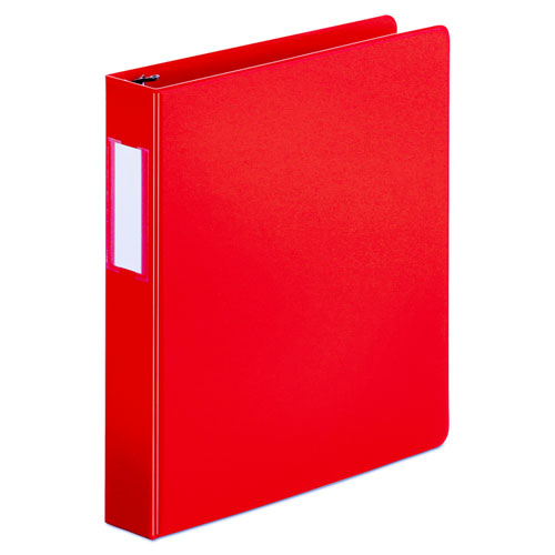 DELUXE NON-VIEW D-RING BINDER WITH LABEL HOLDER, 3 RINGS, 1.5" CAPACITY, 11 X 8.5, RED