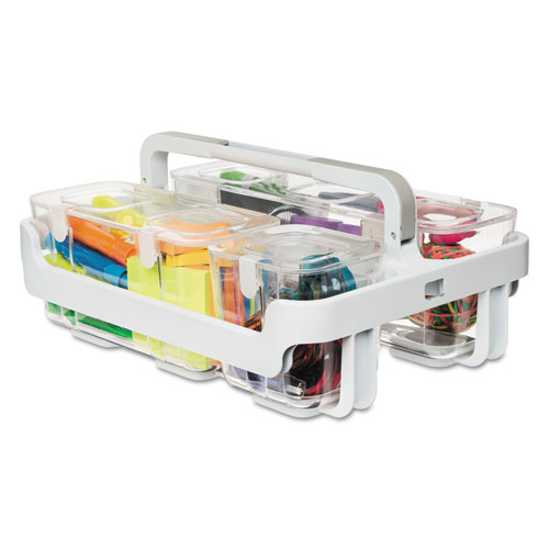 Stackable Caddy Organizer with S, M and L Containers, White Caddy, Clear Containers