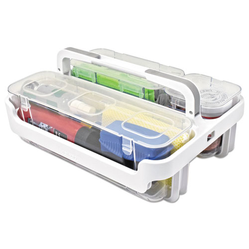 Image of Stackable Caddy Organizer with S, M and L Containers, Plastic, 10.5 x 14 x 6.5, White Caddy/Clear Containers