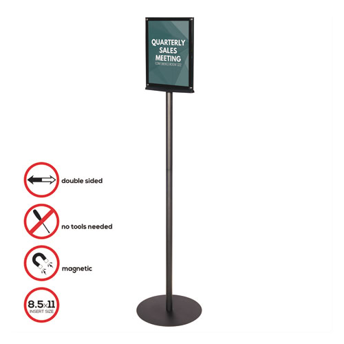 Double-Sided Magnetic Sign Display, 8.5 x 11 Insert, 56" Tall, Clear/Black