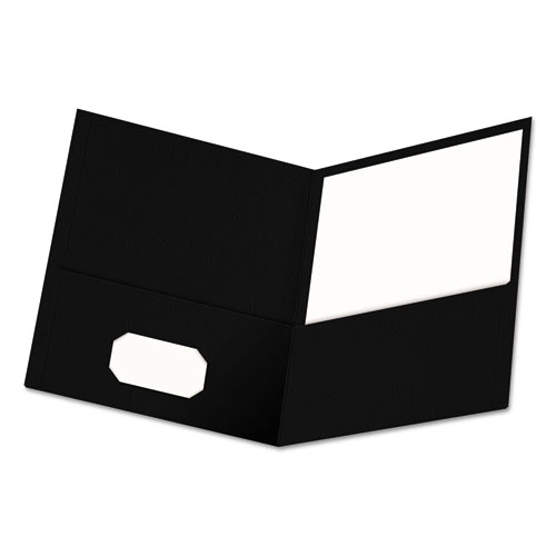 Two-Pocket Portfolio, Embossed Leather Grain Paper, Black, 25/box