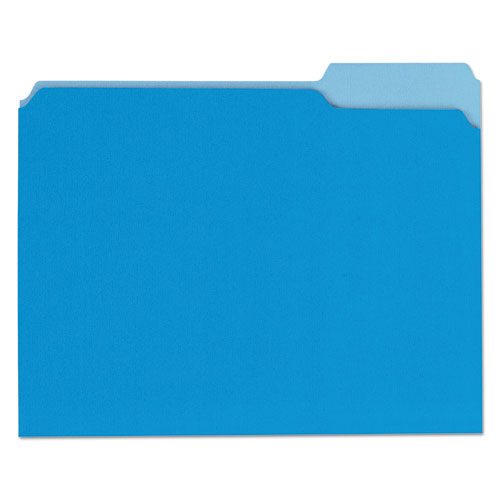 Deluxe Colored Top Tab File Folders, 1/3-Cut Tabs, Letter Size, Blue/Light Blue, 100/Box | by Plexsupply