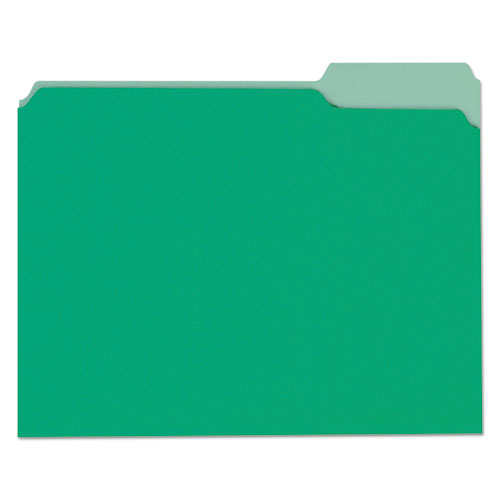 Deluxe Colored Top Tab File Folders, 1/3-Cut Tabs, Letter Size, Green/Light Green, 100/Box | by Plexsupply