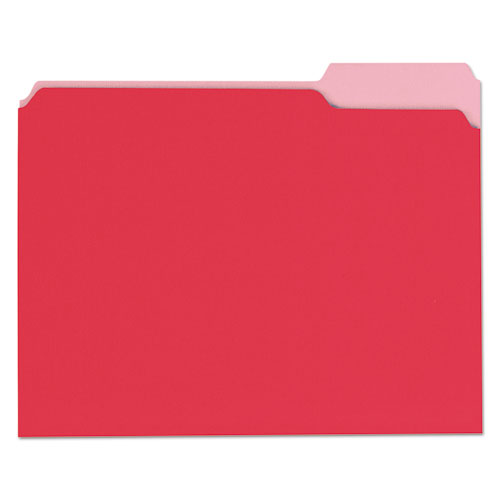 Deluxe Colored Top Tab File Folders, 1/3-Cut Tabs, Letter Size, Red/Light Red, 100/Box | by Plexsupply