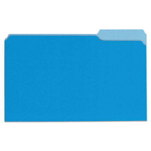 Image of Deluxe Colored Top Tab File Folders, 1/3-Cut Tabs: Assorted, Legal Size, Blue/Light Blue, 100/Box