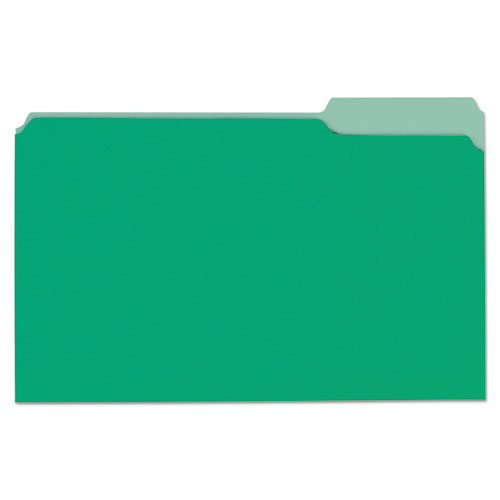 Deluxe Colored Top Tab File Folders, 1/3-Cut Tabs, Legal Size, Bright Green/Light Green, 100/Box
