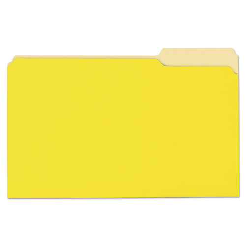 Deluxe Colored Top Tab File Folders, 1/3-Cut Tabs, Legal Size, Yellowith Light Yellow, 100/Box | by Plexsupply