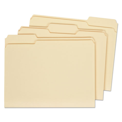 Image of Universal® Double-Ply Top Tab Manila File Folders, 1/3-Cut Tabs: Assorted, Letter Size, 0.75" Expansion, Manila, 100/Box