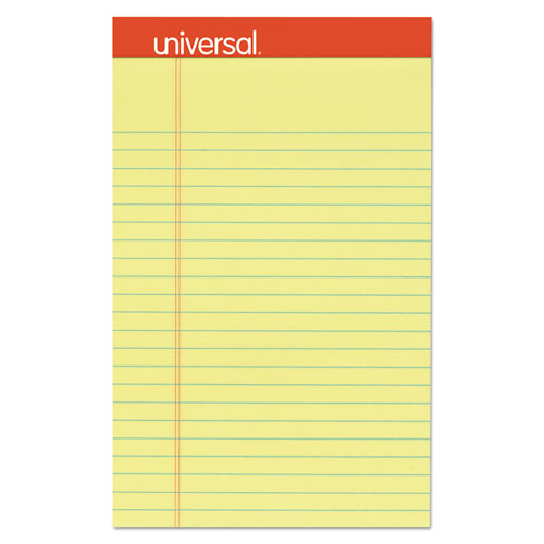 Image of Perforated Ruled Writing Pads, Narrow Rule, Red Headband, 50 Canary-Yellow 5 x 8 Sheets, Dozen