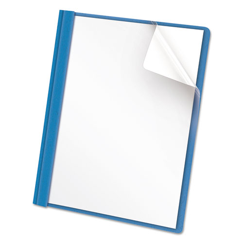Clear Front Report Cover, Prong Fastener, 0.5" Capacity, 8.5 x 11, Clear/Light Blue, 25/Box
