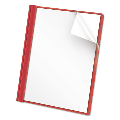Image of Clear Front Report Cover, Prong Fastener, 0.5" Capacity, 8.5 x 11, Clear/Red, 25/Box