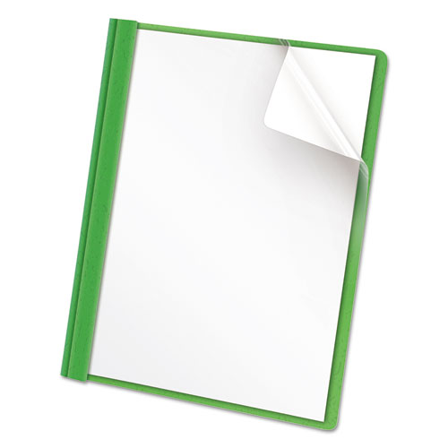 Image of Clear Front Report Cover, Prong Fastener, 0.5" Capacity, 8.5 x 11, Clear/Green, 25/Box