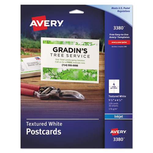 Avery® Printable Postcards, Inkjet, 65 Lb, 4.25 X 5.5, Textured Matte White, 120 Cards, 4 Cards/Sheet, 30 Sheets/Box