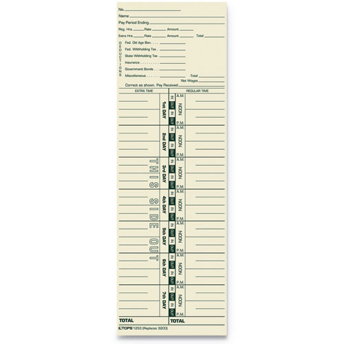 Tops™ Time Clock Cards, Replacement For 3200, One Side, 3.5 X 10.5, 500/Box