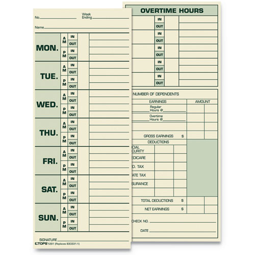 Tops™ Time Clock Cards, Replacement For 331-10, Two Sides, 3.5 X 8.5, 500/Box