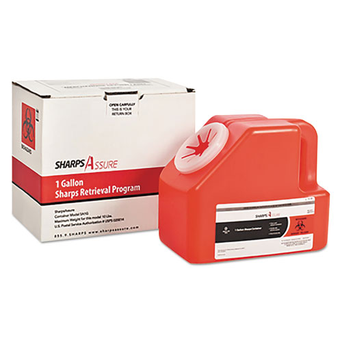 Sharps Assure Sharps Retrieval Program Containers, 1 Gal, Cardboard/Plastic, Red