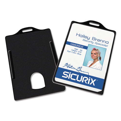 Sicurix Badge/Card Holder, 4 x 2 9/10, Black, 25/Pack
