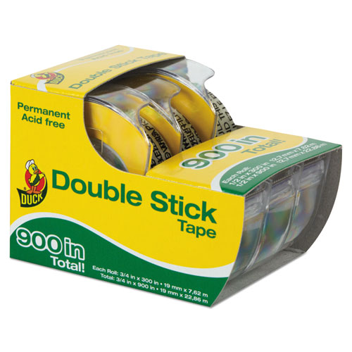 Image of Duck® Permanent Double-Stick Tape With Dispenser, 1" Core, 0.5" X 25 Ft, Clear, 3/Pack