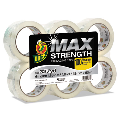 Duck Max Packaging Tape with Heavy-Duty Dispenser, 1.88 x 54.6 yds, 3 Core, Clear