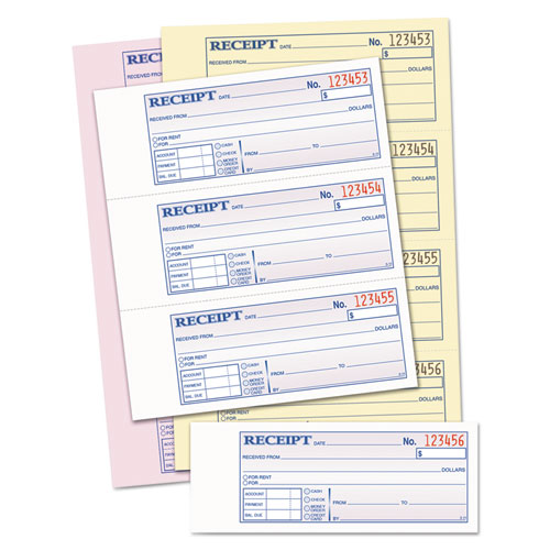 Image of Money and Rent Receipt Book, Account + Payment Sections, Three-Part Carbonless, 7.13 x 2.75, 4 Forms/Sheet, 100 Forms Total