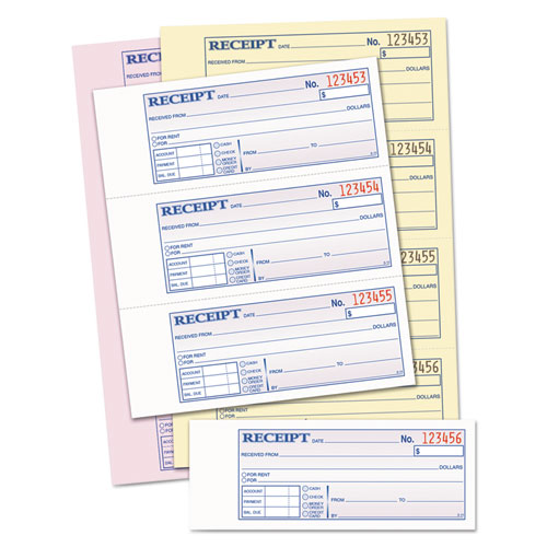 Money/Rent Receipt Books, 2-3/4 x 7 1/8, Three-Part Carbonless, 100 Sets/Book