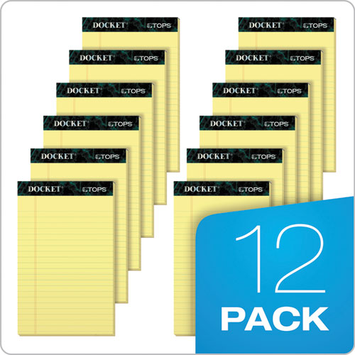 Image of Tops™ Docket Ruled Perforated Pads, Wide/Legal Rule, 50 Canary-Yellow 8.5 X 11.75 Sheets, 12/Pack