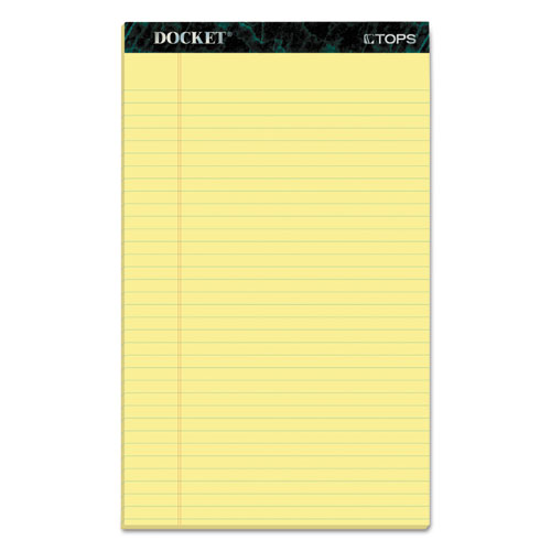 TOPS™ Docket Ruled Perforated Pads, Wide/Legal Rule, 50 Canary-Yellow 8.5 x 14 Sheets, 12/Pack