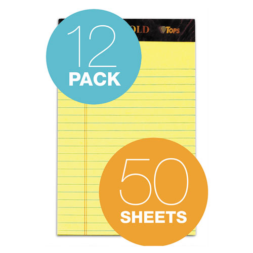 Docket Gold Ruled Perforated Pads, Narrow Rule, 5 x 8, Canary, 50 Sheets, 12/Pack