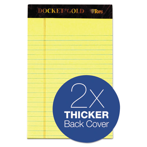 Image of Tops™ Docket Gold Ruled Perforated Pads, Narrow Rule, 50 Canary-Yellow 5 X 8 Sheets, 12/Pack