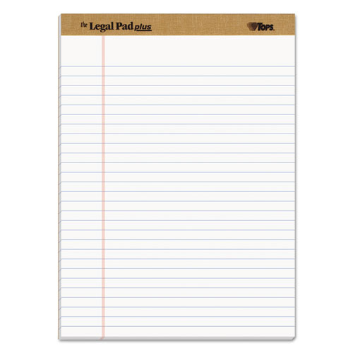 TOPS™ "The Legal Pad" Plus Ruled Perforated Pads with 40 pt. Back, Wide/Legal Rule, 50 White 8.5 x 11.75 Sheets, Dozen