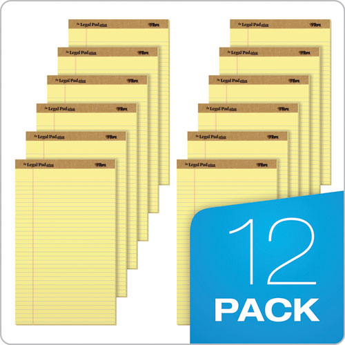 Image of "The Legal Pad" Plus Ruled Perforated Pads with 40 pt. Back, Wide/Legal Rule, 50 Canary-Yellow 8.5 x 14 Sheets, Dozen
