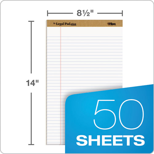 Image of "The Legal Pad" Plus Ruled Perforated Pads with 40 pt. Back, Wide/Legal Rule, 50 White 8.5 x 14 Sheets, Dozen