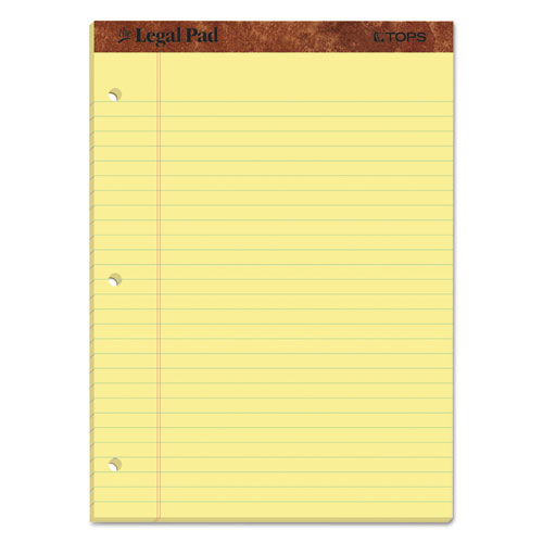 TOPS™ "The Legal Pad" Ruled Perforated Pads, Wide/Legal Rule, 50 Canary-Yellow 8.5 x 11.75 Sheets, Dozen