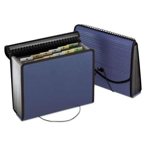 Spiral Poly Expanding File, 4" Expansion, 13 Sections, Cord/Hook Closure, 1/6-Cut Tabs, Letter Size, Navy Blue