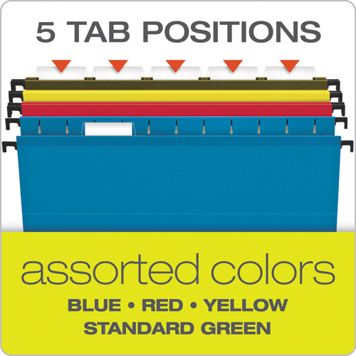 Image of SureHook Hanging Pocket File, Letter Size, 1/5-Cut Tabs, Assorted Colors, 4/Pack