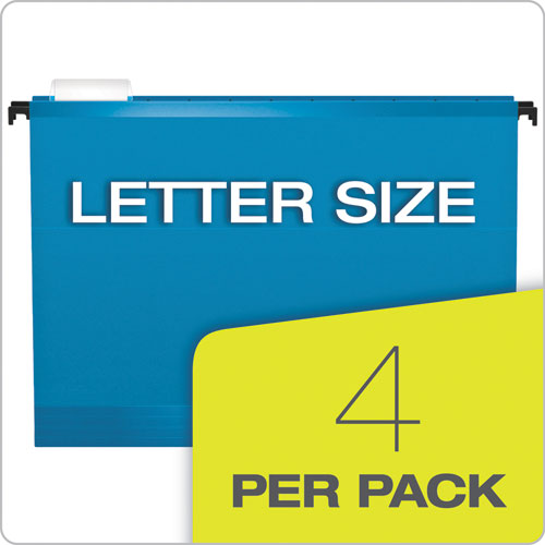 Image of SureHook Hanging Pocket File, Letter Size, 1/5-Cut Tabs, Assorted Colors, 4/Pack