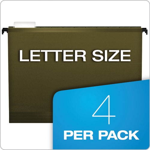 Image of SureHook Hanging Pocket File, Letter Size, 1/5-Cut Tabs, Standard Green, 4/Pack