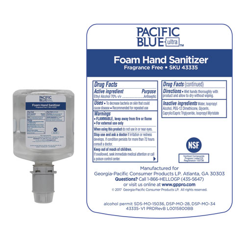 Image of Georgia Pacific® Professional Pacific Blue Ultra Foam Hand Sanitizer Refill For Manual Dispensers, 1,000 Ml, Fragrance-Free, 4/Carton