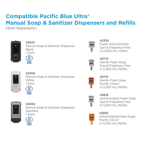 Pacific Blue Ultra Foam Soap Manual Dispenser Refill, Pacific Citrus, 1,200 mL, 4/Carton