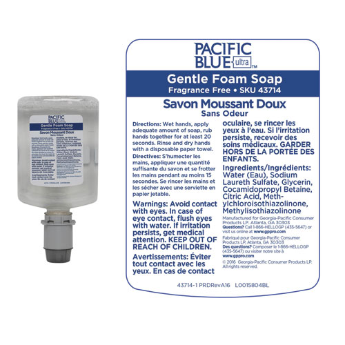 Image of Georgia Pacific® Professional Pacific Blue Ultra Foam Soap Manual Dispenser Refill, Fragrance-Free, 1,200 Ml, 4/Carton