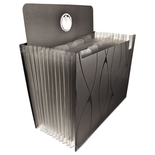 Image of Sliding Cover Expanding File, 4" Expansion, 13 Sections, Cord/Hook Closure, 1/6-Cut Tabs, Letter Size, Black