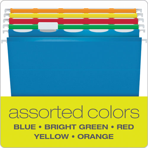 Image of Ready-Tab Extra Capacity Reinforced Colored Hanging Folders, Letter Size, 1/5-Cut Tabs, Assorted Colors, 20/Box