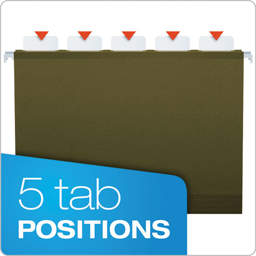 Image of Ready-Tab Extra Capacity Reinforced Colored Hanging Folders, Letter Size, 1/5-Cut Tabs, Standard Green, 20/Box