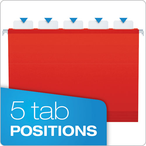 Ready-Tab Colored Reinforced Hanging Folders, Letter Size, 1/5-Cut Tab, Red, 25/Box