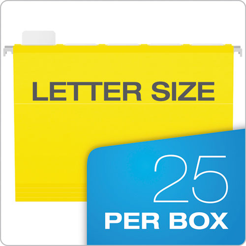 Ready-Tab Colored Reinforced Hanging Folders, Letter Size, 1/5-Cut Tab, Yellow, 25/Box